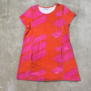 Foil Dress Women’s Size XL Orange Pink Abstract Print Short Sleeve Pockets